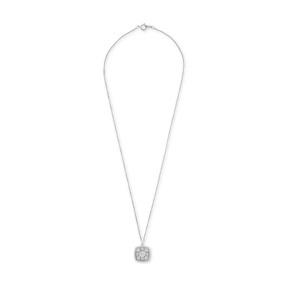 Diamond Cushion Cluster 18" Pendant Necklace (1/10 ct. t.w.) in Sterling Silver - Picture 3 of 5